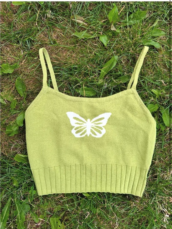 Garage Tops - Garage Green Butterfly Knit Cropped Tank XS